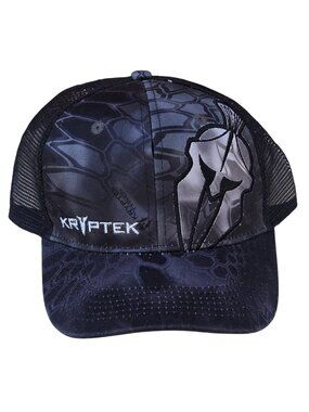 Kryptek Black Camo Youth Trucker Hat With Spartan Logo Adjustable Snapback